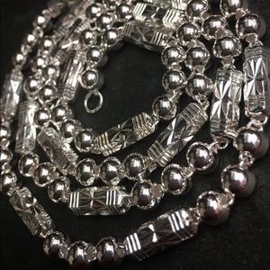 .990 Silver Handmade Hollow Ball & Bar Chain